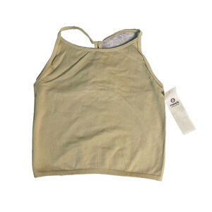 NWT Mono B Cropped Halter Racerback Tank Womens Large Pale Yellow Summer Layer